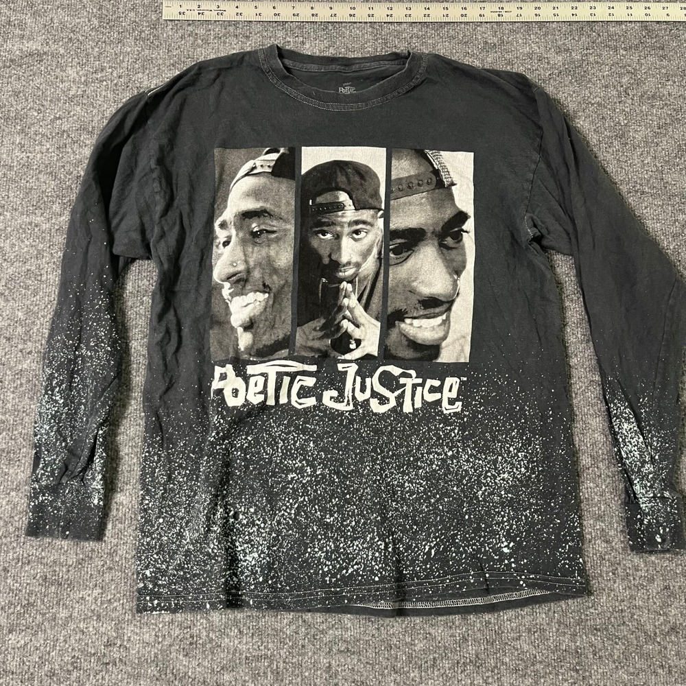 Poetic Justice Long Sleeve Shirt Mens Size 1X Black Tupac Graphic Splatter